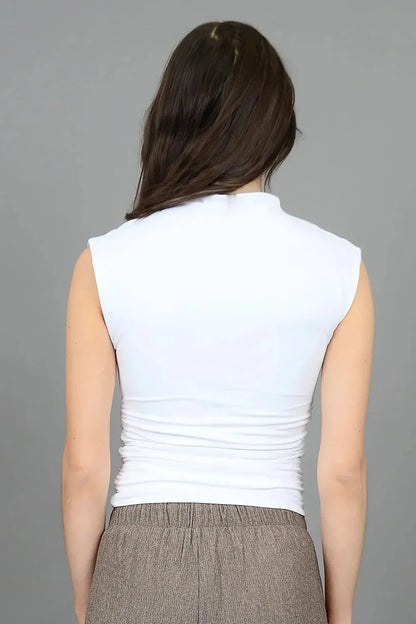 Yve Ruched Mock Neck Tank - White | Swank Boutique