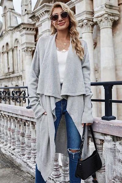 Waterfall Front Cardigan- Grey | Swank Boutique