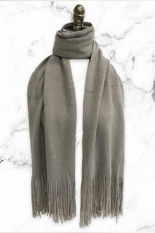 Solid Tassel Trim Scarf- Grey