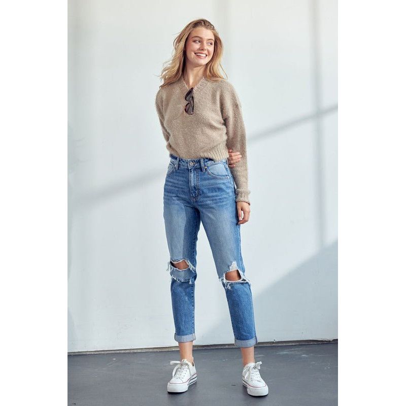 Busted Knee Mom Jean | Swank Boutique