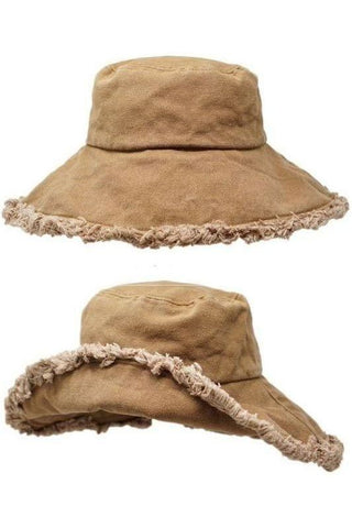 Frayed Hem Bucket Hat- Camel | Swank Boutique