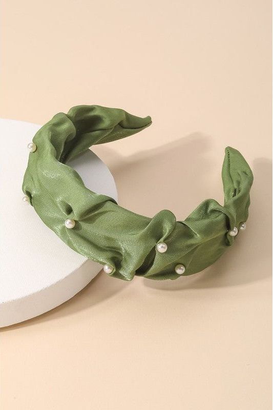 Pearl Studded Headband- Green | Swank Boutique