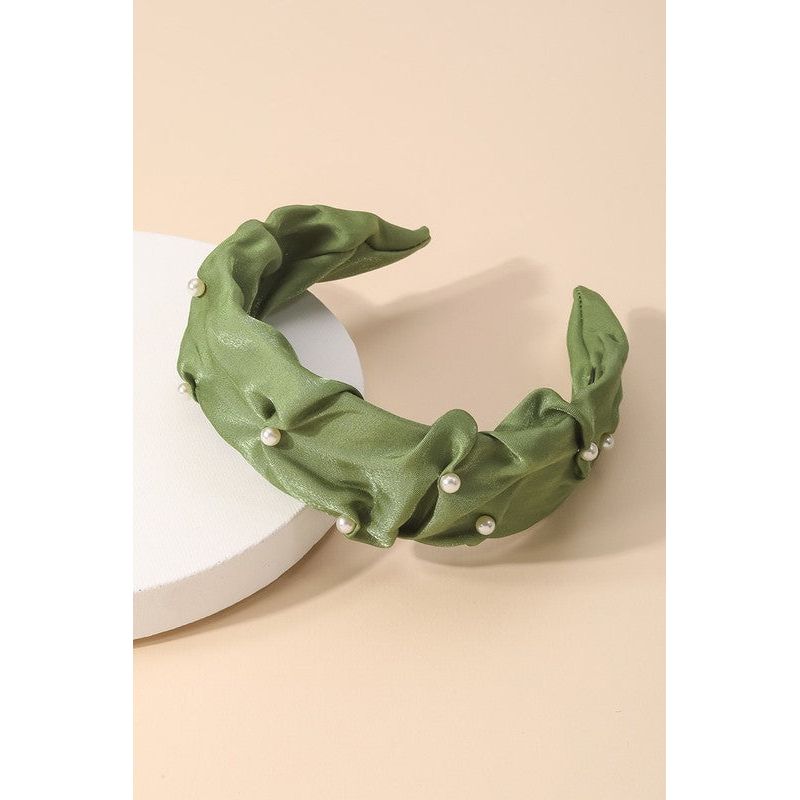 Pearl Studded Headband- Green | Swank Boutique