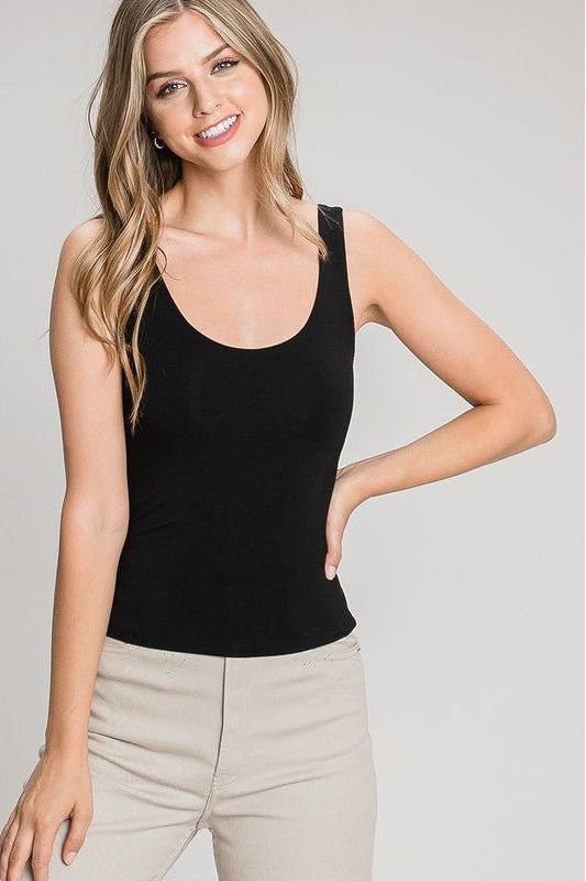 Scoop Neck Double Lined Tank- Black | Swank Boutique