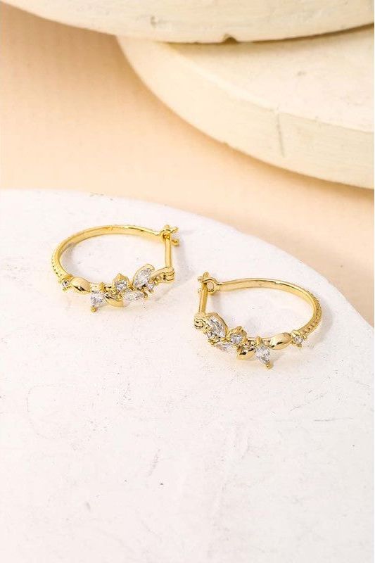 Rhinestone Leaf Hoop Earring | Swank Boutique