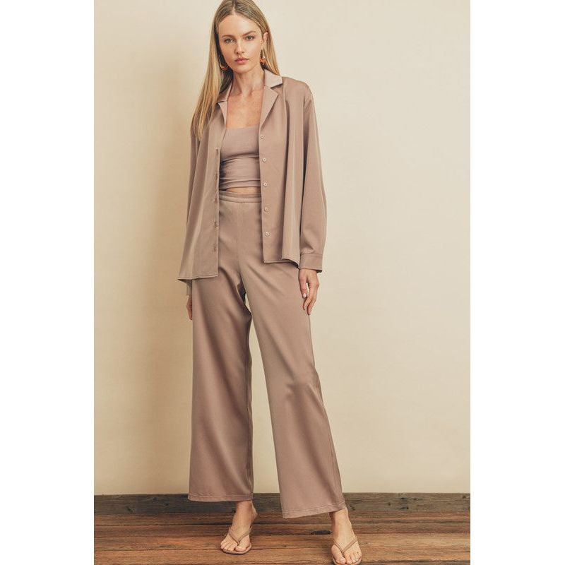 Satin Two Piece Set- Bottom- Taupe | Swank Boutique