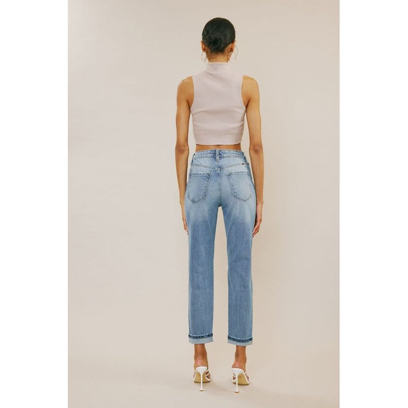 Frayed Exposed Button Jeans | Swank Boutique