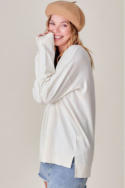 Classic Reverse Seam Sweater- Ivory | Swank Boutique