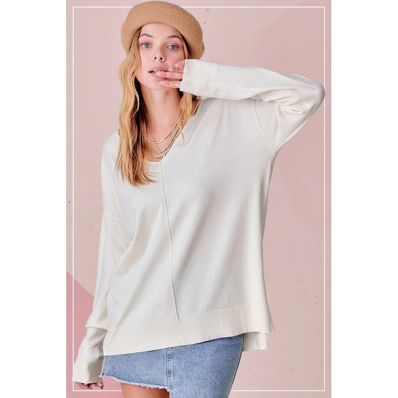 Classic Reverse Seam Sweater- Ivory | Swank Boutique