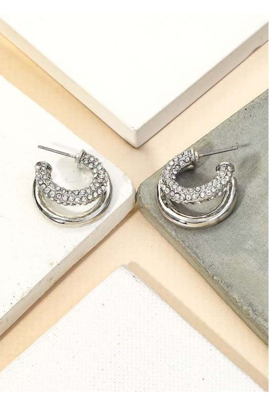 Double Pave Hoop- Silver | Swank Boutique