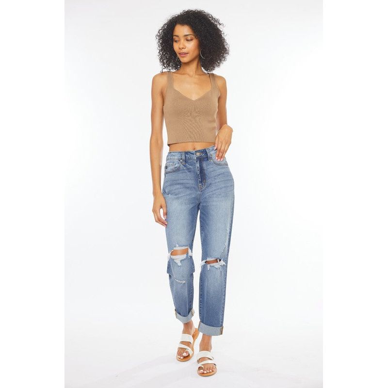 Distressed Cuffed Mom Jean | Swank Boutique
