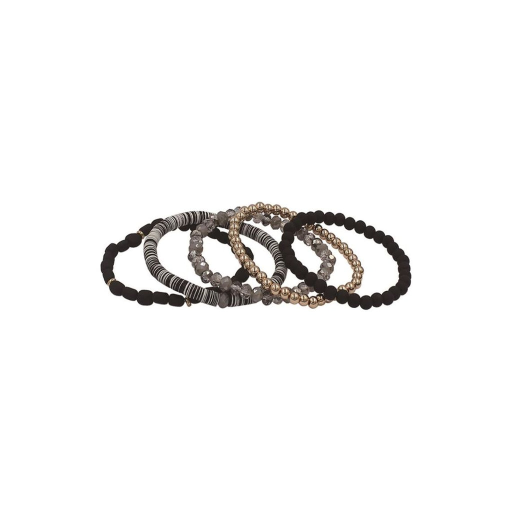 Multi Bead Stretch Bracelet Set - Black | Swank Boutique