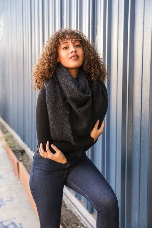 Mohair Blanket Scarf- Black | Swank Boutique