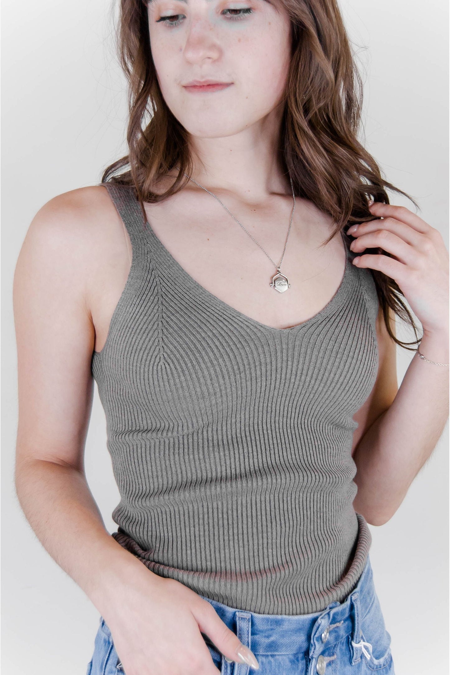 Ribbed Knit Tank Top - Heather Grey | Swank Boutique