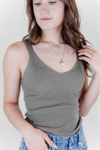 Ribbed Knit Tank Top - Heather Grey | Swank Boutique