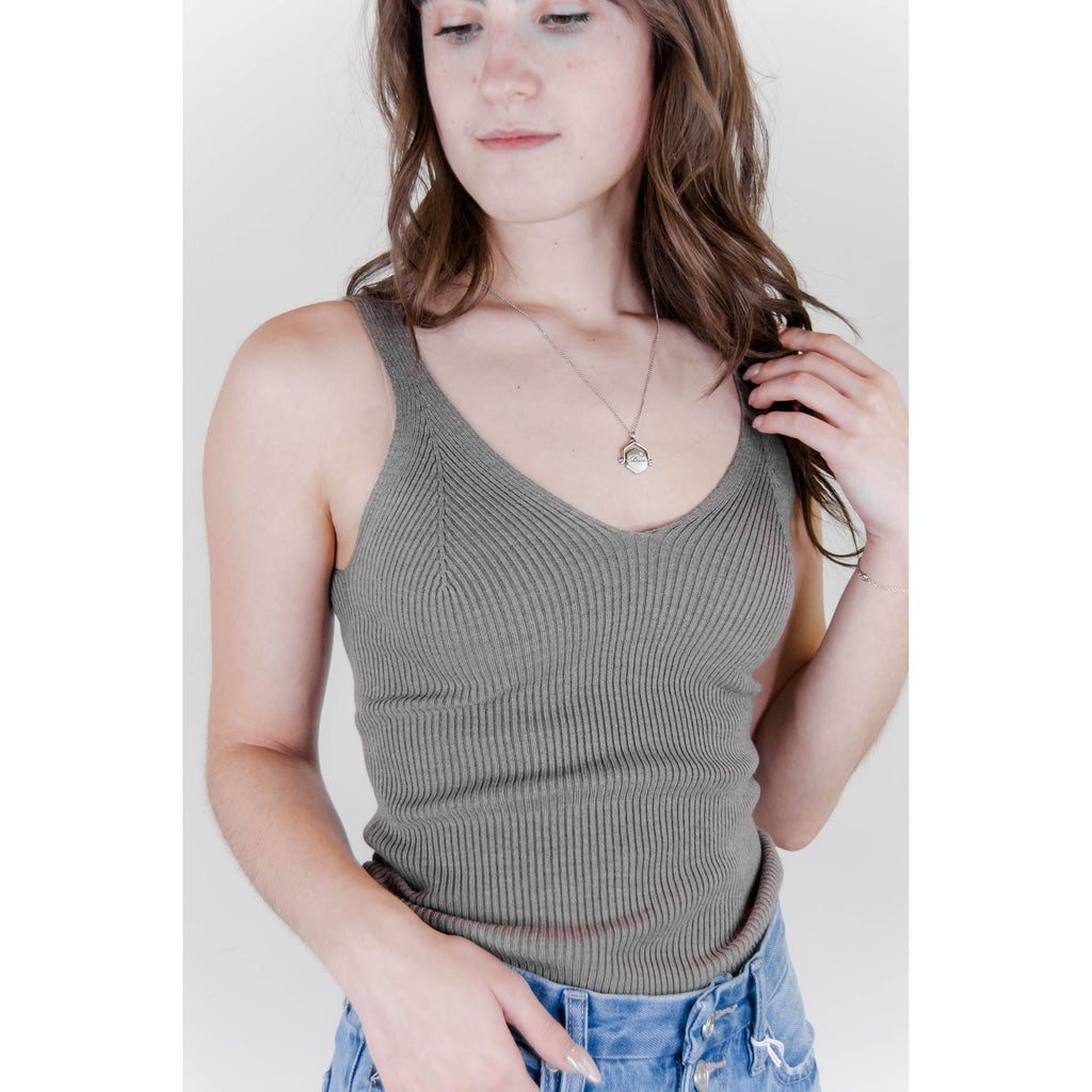 Ribbed Knit Tank Top - Heather Grey | Swank Boutique