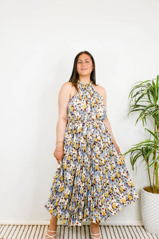 Flower Print Pleated Dress | Swank Boutique