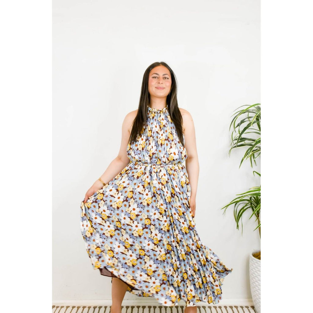 Flower Print Pleated Dress | Swank Boutique