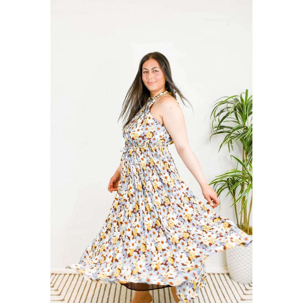 Flower Print Pleated Dress | Swank Boutique