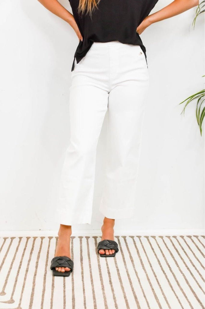 Stretched Twill Cropped Leg Pant - White | Swank Boutique