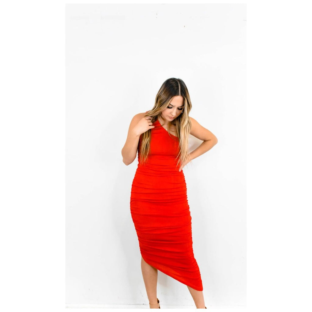 Lady in Red One Shoulder Dress | Swank Boutique