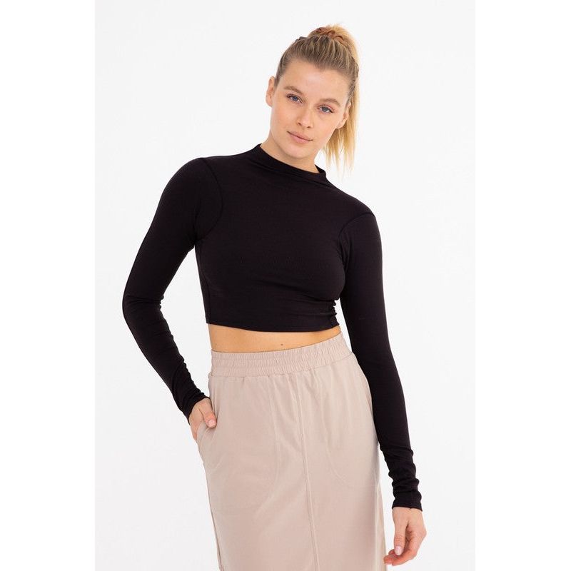 Ribbed Crop Long Sleeve - Black | Swank Boutique