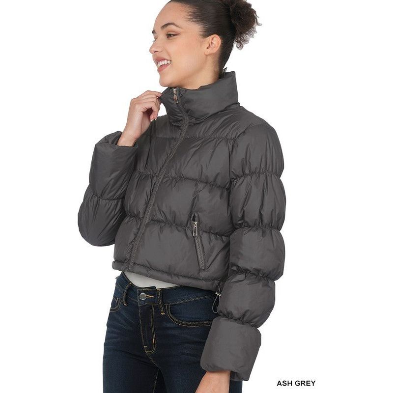 Cropped Puffer Jacket - Ash Grey | Swank Boutique