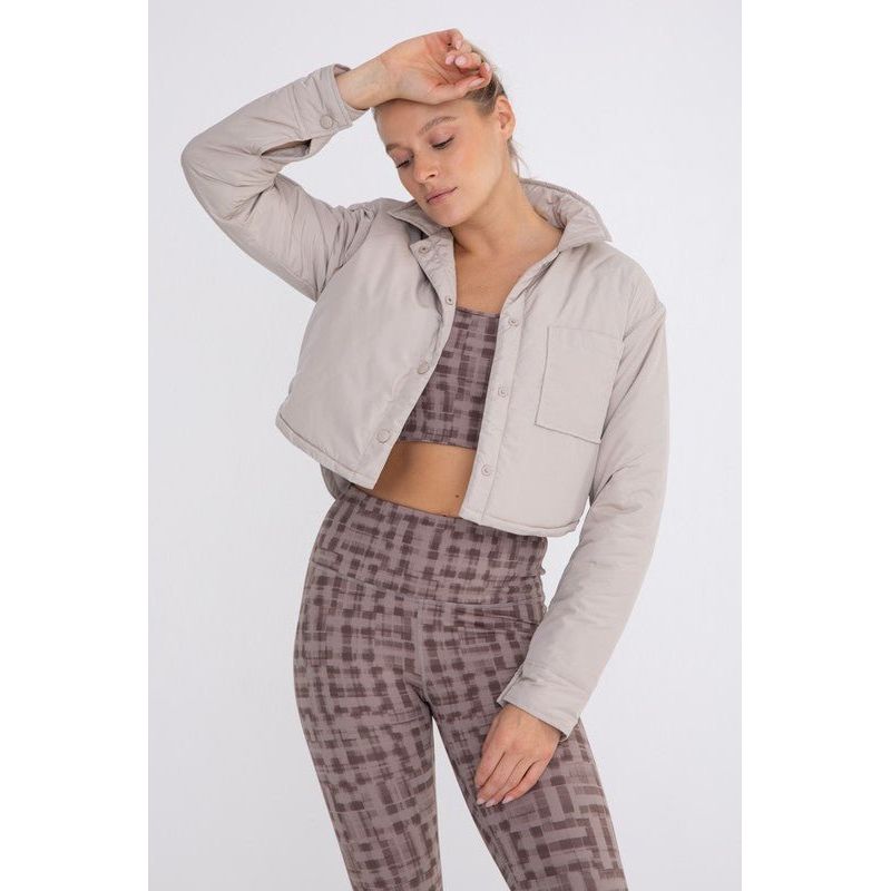 Cropped Collared Puffer - Natural | Swank Boutique