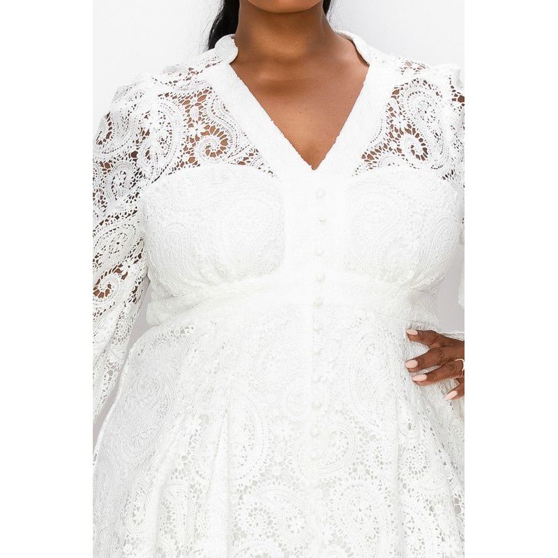 White Lace Front Button Dress - Plus Size | Swank Boutique