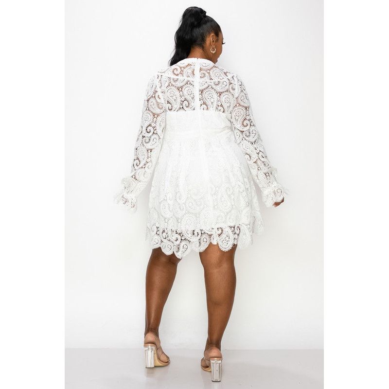 White Lace Front Button Dress - Plus Size | Swank Boutique