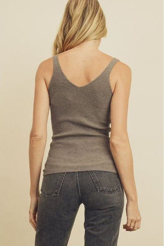 Ribbed Knit Tank Top - Heather Grey | Swank Boutique