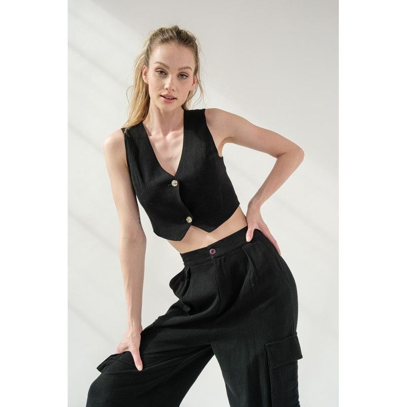 Zoe Crop Vest - Black | Swank Boutique