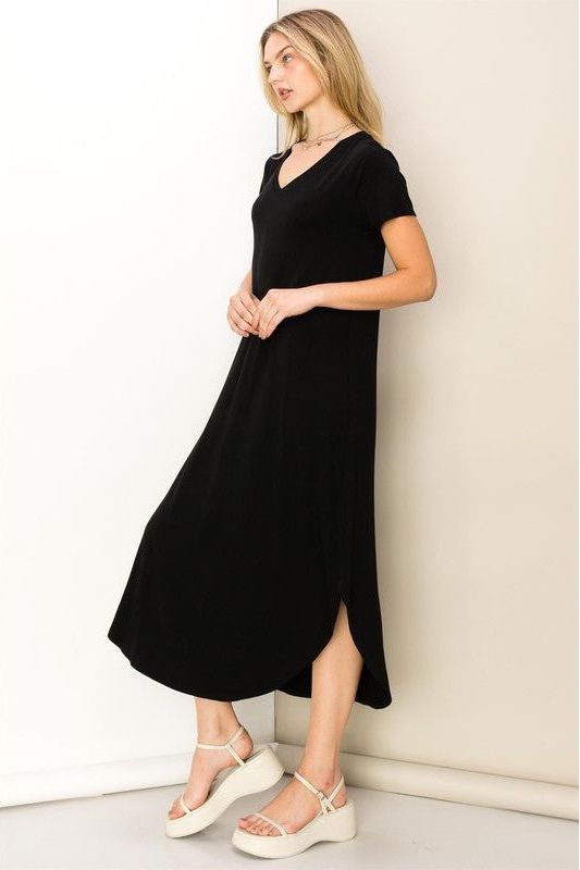 Simple V Neck Midi Dress | Swank Boutique
