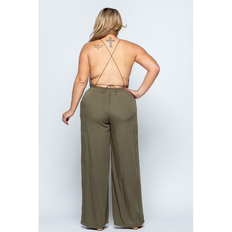 Olive Woven Jumpsuit - Plus Size | Swank Boutique