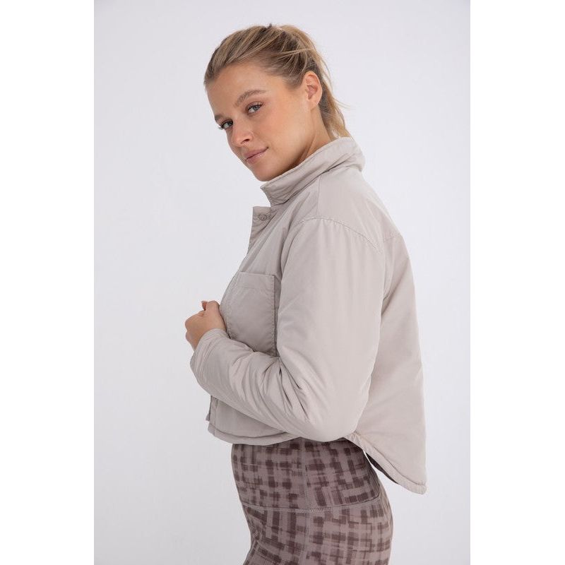 Cropped Collared Puffer - Natural | Swank Boutique